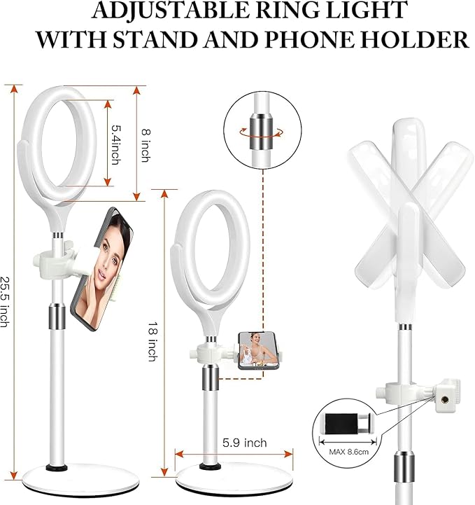 8 inch Desk Ring Light with Stand, Adjustable Zoom Lighting for Computer | Circle Light for Video Conference, Zoom Calls, Virtual Meeting, Video Recording, Streaming, Podcast, Webcam