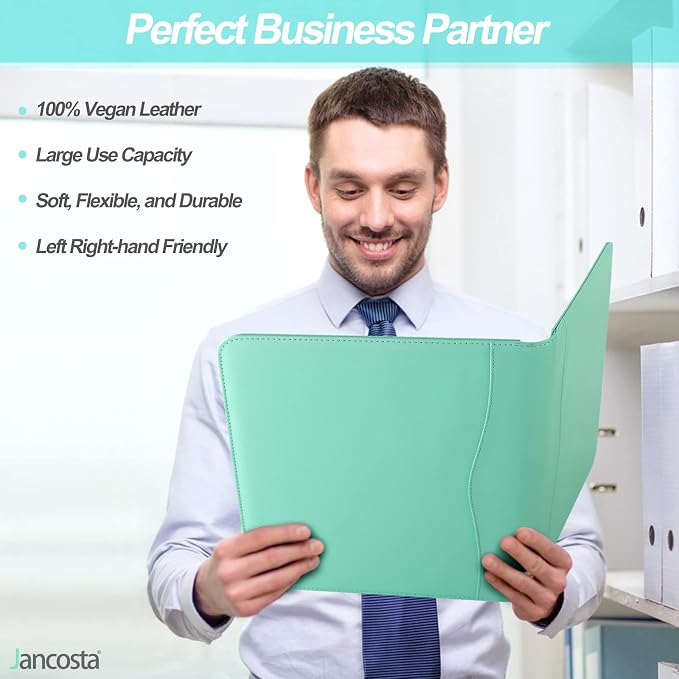 1 Pack Business Padfolio Portfolio Binder, Faux Leather Folio Folder, Resume Legal Document Organizer with Letter Size Writing Notepads (New Robin Egg Blue 1 Pack)