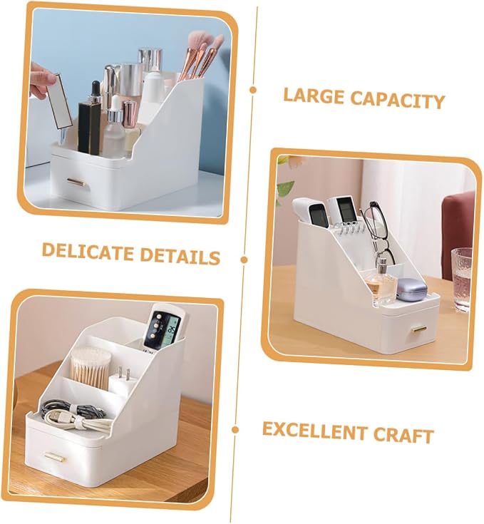 Luxshiny Large Capacity Desk Storage Box with Drawer Multi Functional Desktop Organizer Pen Holder for Home and Office Versatile Compartments for Supplies Modern Design