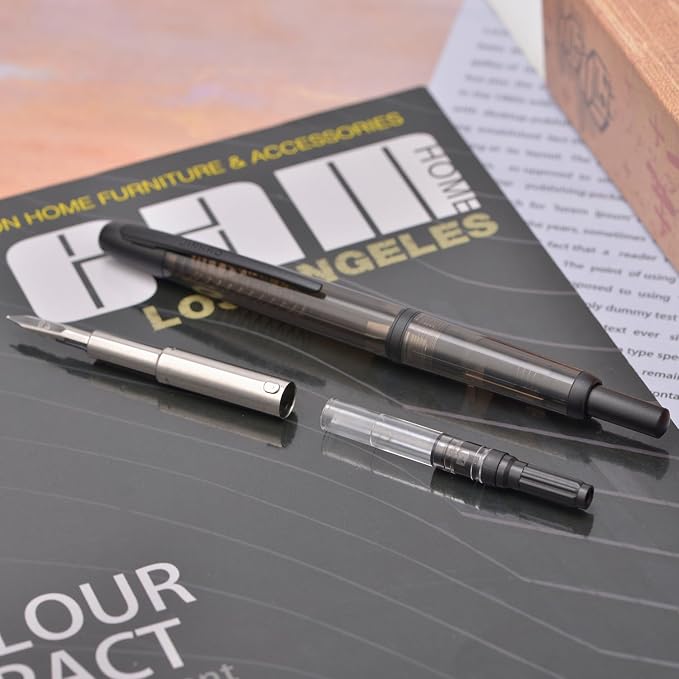 Jinhao 20 Press Fountain Pen, Transparent Black Retractable Extra Fine Nib with Ink Converter Set (Black Clip)