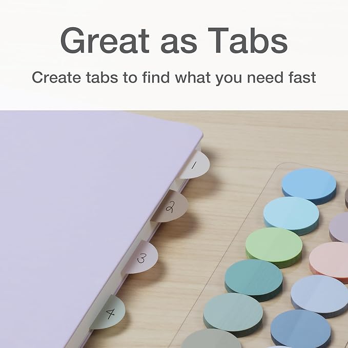 Redi-Tag Transparent Sticky Notes, 12 Pads Per Pack, Circle Sticky Notes, Round Adhesive Notes, Small Sticky Tabs for Organizing, 1 inch Diameter, 12 Calming Colors (1016718)