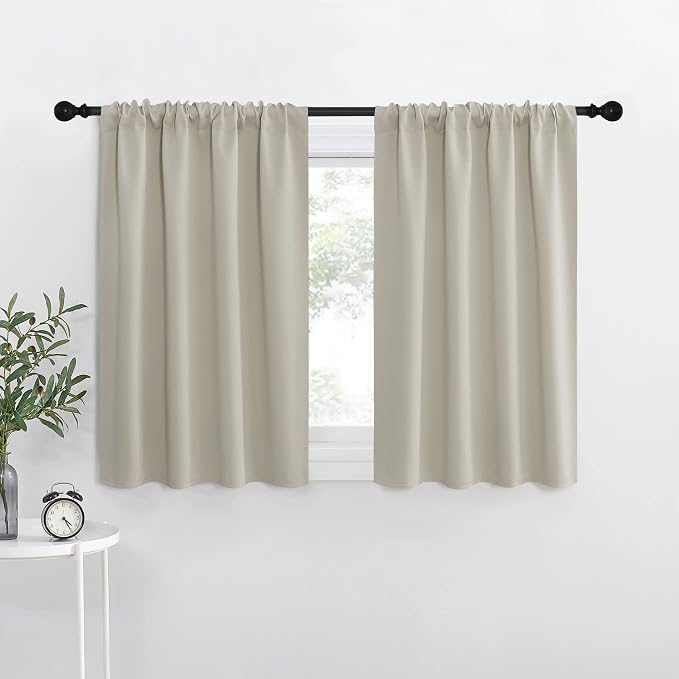 NICETOWN Blackout Curtains for Living Curtains, Room Darkening Window Curtain Panels, Easy-Care Solid Thermal Insulated Draperies/Drapes for Daughter Room (Natural, 2 Panels, 42 by 36)