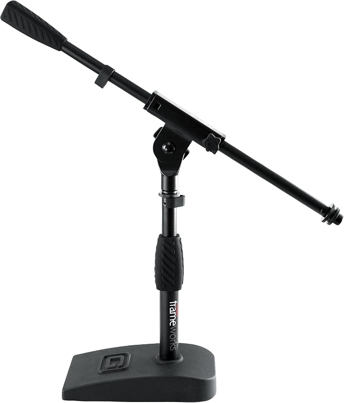 Gator Frameworks Short Weighted Base Desktop Microphone Stand with Boom arm, and Adjustable Height, Base Dimensions - 4.5" X 8" (GFW-MIC-0821)