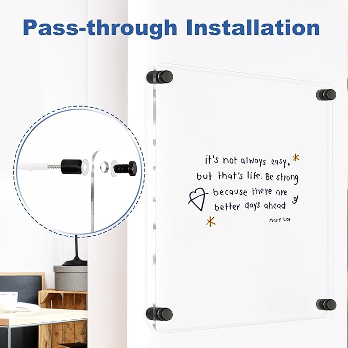 Clear Acrylic Dry Erase Board, 12" X 14" Black Non-Magnetic Frameless Clear White Board for Wall, Erasable Acrylic Board for Wall, Home, Office, School, 2 Markers