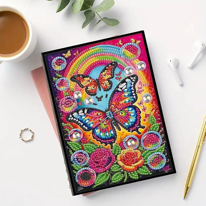 FRANDEK A5 50-Page DIY Butterfly Diamond Art Painting Notebook with Beautiful Patterns, Special Shaped Diamond Art Craft for Beginners Adults Gift