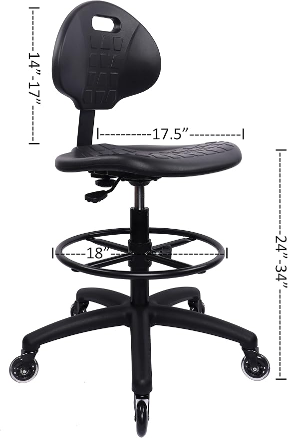 TAKE UR SEAT® Deluxe Drafting Lab Stool Chair, 18'' Adjustable Footring, 10'' Adjustable Height, 450 lbs seat Capacity, Heavy Duty,Shipped Within 24 Hours (Blade Wheels)