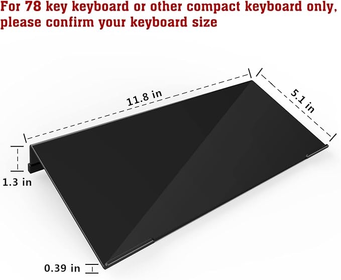 KOTEMON Mini Computer Keyboard Stand-11.8'' x 5.1''-Small Computer Keyboard Tray Acrylic Keyboard Holder for 78 Keys Universal Compact Keyboard, with Black Silicone Strip, Black