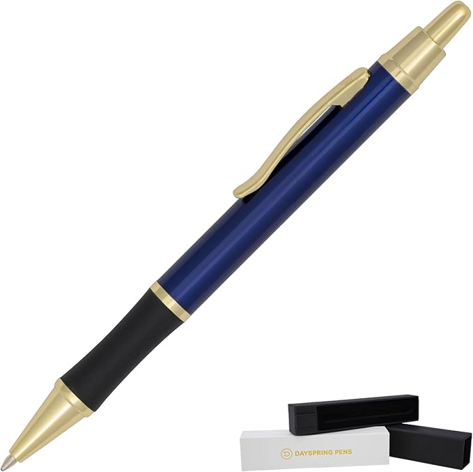 Dayspring Pens Monroe Blue Ballpoint Pen, Blue Lacquer with 18k Gold Trim, Click Action, All Metal, Medium Point Black Ink, Gift for Graduation, Birthdays, Career Advancement, Gift Box Included