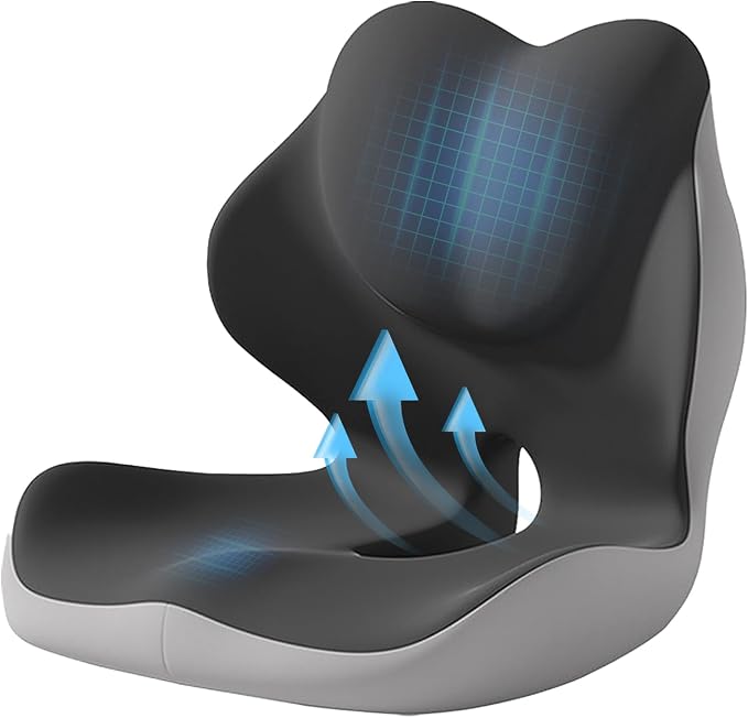 L-Shaped Seat Cushion, Memory Foam Chair Cushion with Raised Lumbar Support, Tailbone Cutout, Non-Slip Washable Cover for Office Chair, Car, Wheelchair, Gaming Chair
