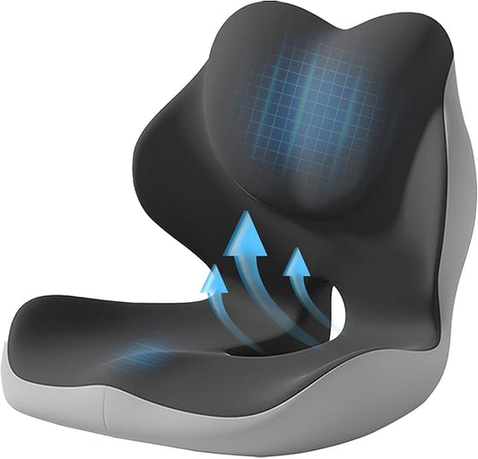 L-Shaped Seat Cushion, Memory Foam Chair Cushion with Raised Lumbar Support, Tailbone Cutout, Non-Slip Washable Cover for Office Chair, Car, Wheelchair, Gaming Chair