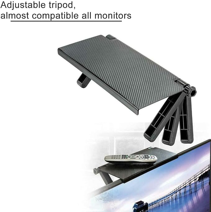 YINOVEEN 13'' TV Top Shelf, Adjustable Screen Mount Organizer (1 Pack), for Soundbar, Cable Box, Speakers, up to 11 LBS | Adjustable Screen Mount Organizer,TV Top Shelf Mount on Desktop Computer Monitor to Hold Cable Boxes, Media Boxes