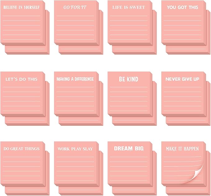 Yinder 24 Pcs Inspirational Sticky Notes Thank You Gift Motivational Sticky Note Pad Employee Appreciation Gift Bulk for Staff Coworker Teacher Nurse Office Groups 3 x 3'' (Inspirational,Pink)