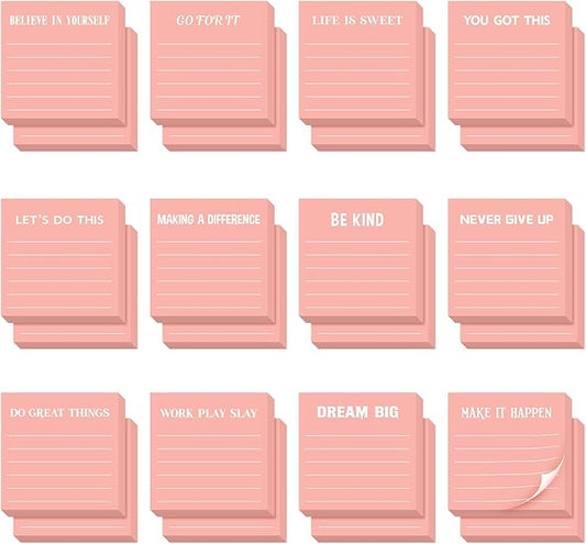 Yinder 24 Pcs Inspirational Sticky Notes Thank You Gift Motivational Sticky Note Pad Employee Appreciation Gift Bulk for Staff Coworker Teacher Nurse Office Groups 3 x 3'' (Inspirational,Pink)