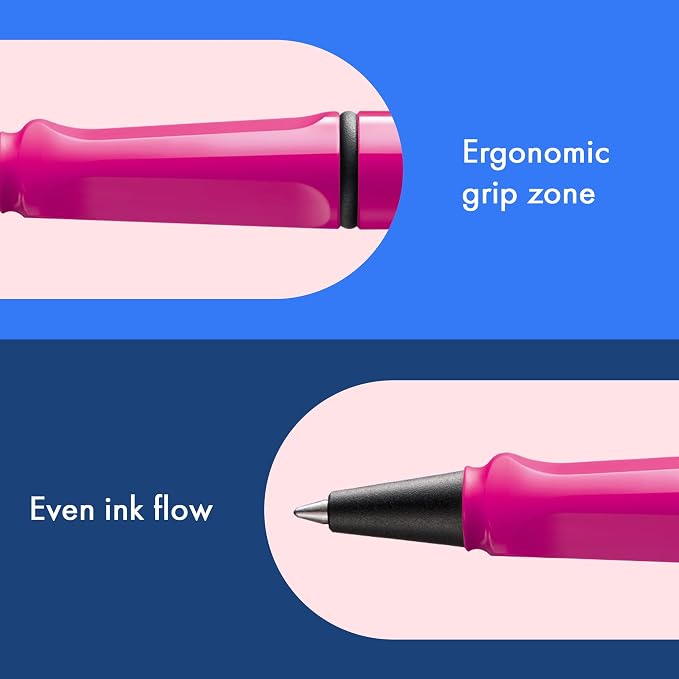 Lamy safari pink - Rollerball Pen with ergonomic grip & line width M - for pleasant long writing - made of robust ASA plastic - including rollerball refill M 63 in black