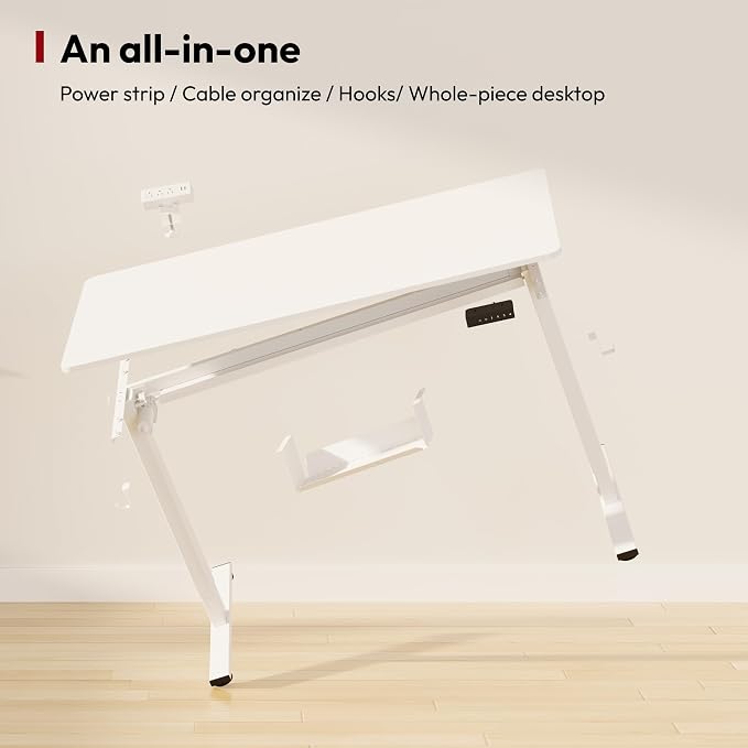 SANODESK Electric Standing Desk with Desk Clamp Power Strip 55"x 28" Whole-Piece Desktop Height Adjustable Stand Up Desk with Cable Management Sit Stand Home Office Desk White Frame/White Top