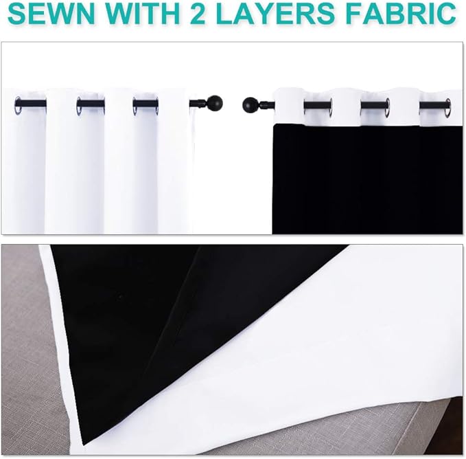 NICETOWN White Blackout Curtains 72 inches Long, Full Light Blocking Drapes with Black Liner for Nursery, Thermal Insulated Draperies for Hall, Villa (2 Pieces, 46" Wide Each Panel, Pure White)