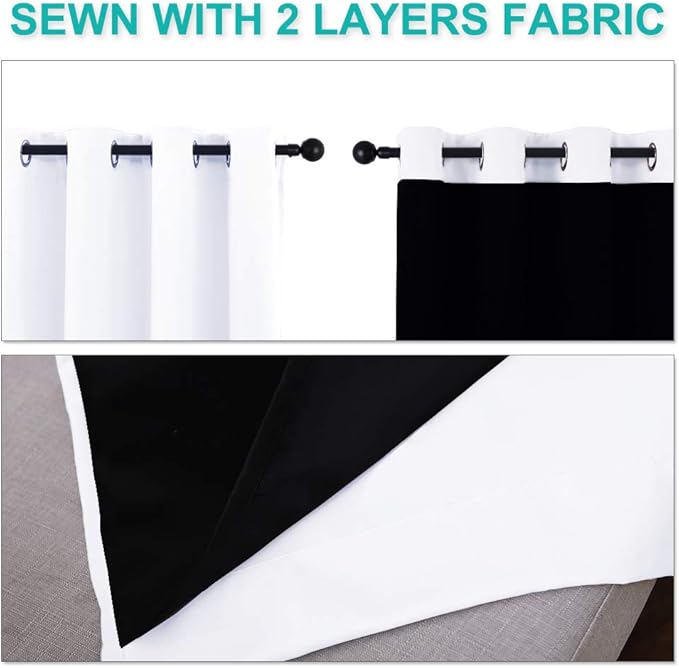 NICETOWN 100% Blackout Window Curtain Panels, Full Light Blocking Drapes with Black Liner for Nursery, 78-inch Drop Thermal Insulated Draperies (White, 2 Pieces, 55-inch Wide Per Panel)