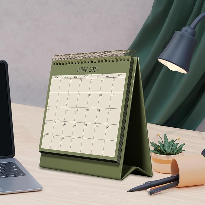Desk Calendar 2026-2027 - Runs July 2026 until December 2027 - Beautiful Small Flip Desktop Calendar for Easy Organizing, 6" x 8", Green