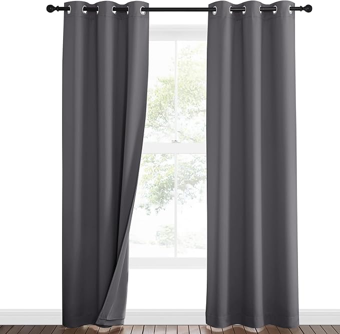 NICETOWN Noise Insulation Curtain Panels, Pair of Energy Smart & 100% Blackout Echo of Sounds Reducing Drapes for Dining Room Window, Thermal Guest Room Lined Window Dressing(Gray, 42 x 84 inch)