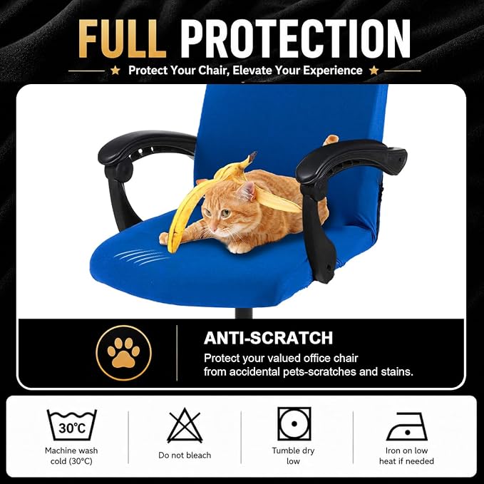 Elastic Computer Chair Cover with Durable Zipper - Protective Removable Washable Universal Office Desk Chair Seat Slip Cover - Stretchy Soft Anti-dust Desk Chair Seat Protector for Dogs, Cats, Pets