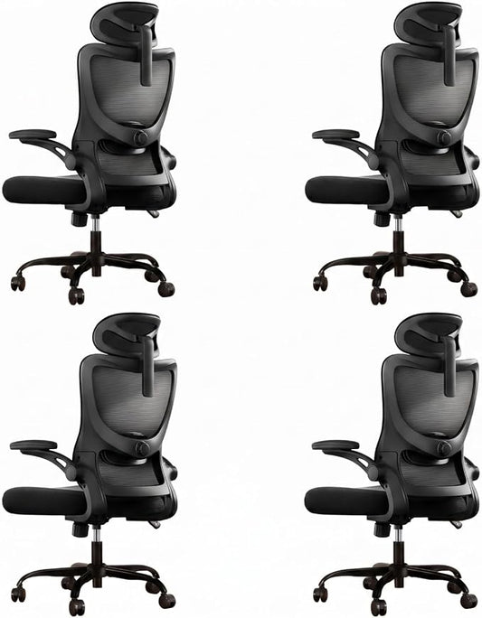 Marsail Ergonomic Office Chair with 3D Armrests, Pack of 4 | Office Desk Chair with High Back Mesh, Adjustable Lumbar Support, Rolling Work Swivel Task Chairs with Wheel, Headrest, home