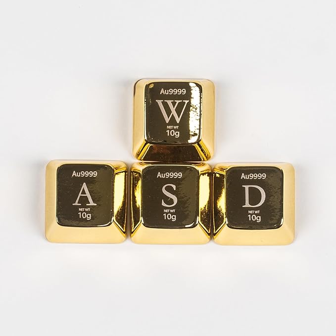 Artisan Zinc Alloy Golden Keycap for Mechanical Keyboard WASD Metal 4 Keys, 1U Size, Cherry Profile, Custom Keycap fit MX Switch Compatible, Decorative Design for Gaming and Typing