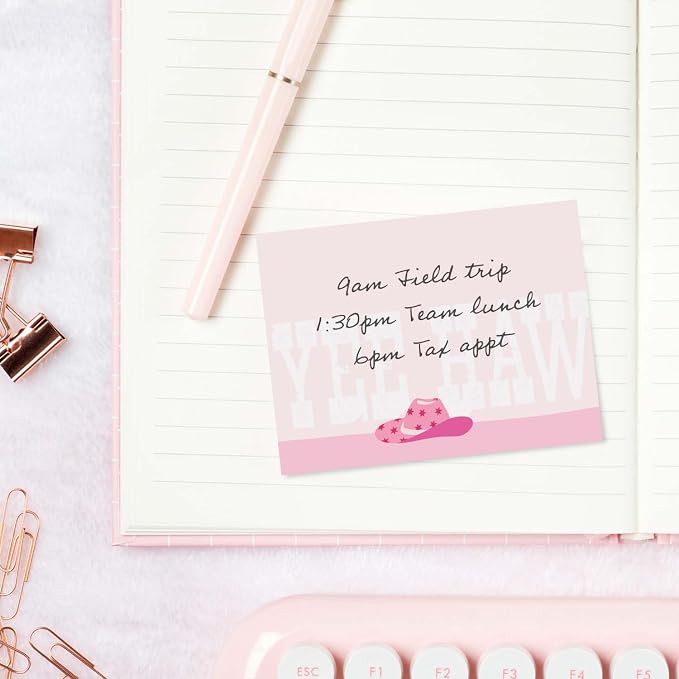 Cute Pink Cowgirl Themed Sticky Note Pads / 4" x 3" Repositionable Trendy Western Sticky Notes / 50 Sheets Per Pad/Set of 6 Retro Designs/Made in USA