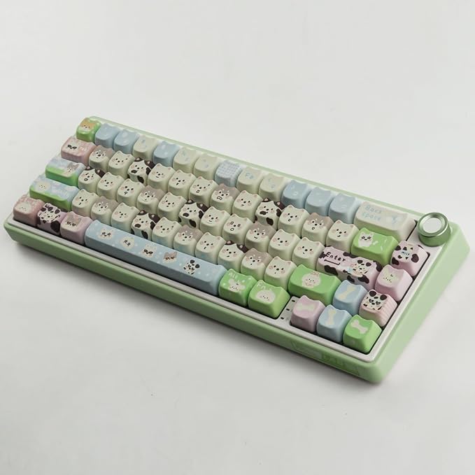 PBT Keycaps 134 Keys Cute Keycap Dye-Sublimation Matcha Green Pet Puppy Keycap Mao Profile Cat Shape Custom Keycaps for Cherry Gateron MX Swithes Mechanical Keyboards