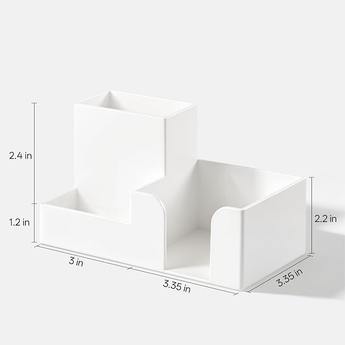 HBlife Acrylic Pen Holder for Desk, 3-Compartment Small Desk Organizer, White Office Supplies Desk Accessories with Sticky Notes Holder Stores Post It Notes 3X3 for Office, Home and School