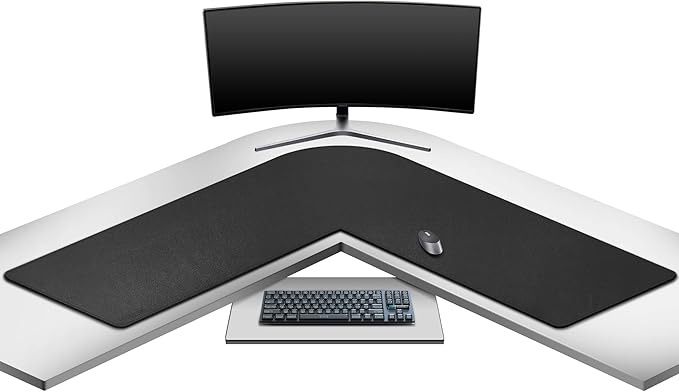 Mydours 53"x53"x16" L Shaped Office Mat, Full Desk Mouse Pad for Large L Shaped Gaming Desk Cover, Dual-Sided PU Leather Pad, Corner Mat for Home & Executive Office Desks, Black