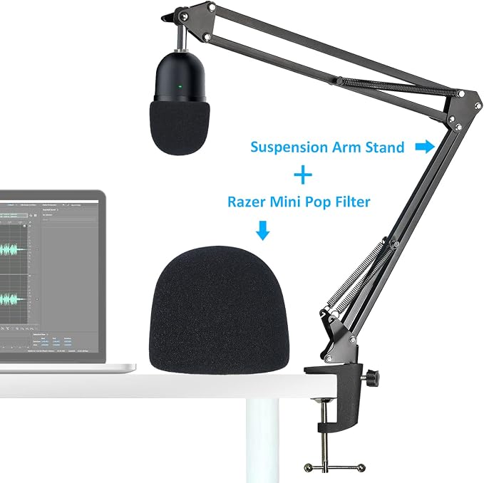Seiren Mini Boom Arm Mic Stand with Pop Filter, Adjustable Suspension Boom Scissor Arm Stand with Pop Filter for Razer Seiren Mini USB Streaming Microphone by SUNMON