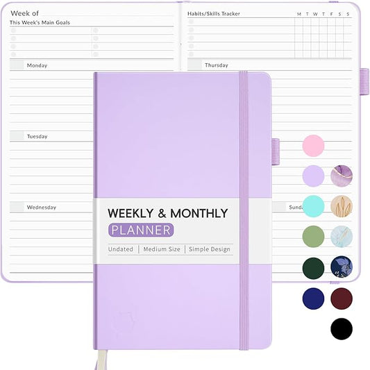 Undated Weekly Planner for 2026, Forvencer Simplified Weekly & Monthly Calendar Planner, Cute Daily Organizer Notebook, Agenda Journal to Track Goals & Tasks, Start Anytime, A5 Size, Lilac