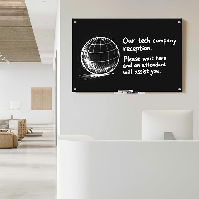 maxtek Magnetic Glass Dry Erase White Board, 48" x 32" Black Glass Board for Wall Mounted, Includes 6 Magnets with Marker Tray, 3 Markers and 1 Eraser for Classroom Home, Office Supplies