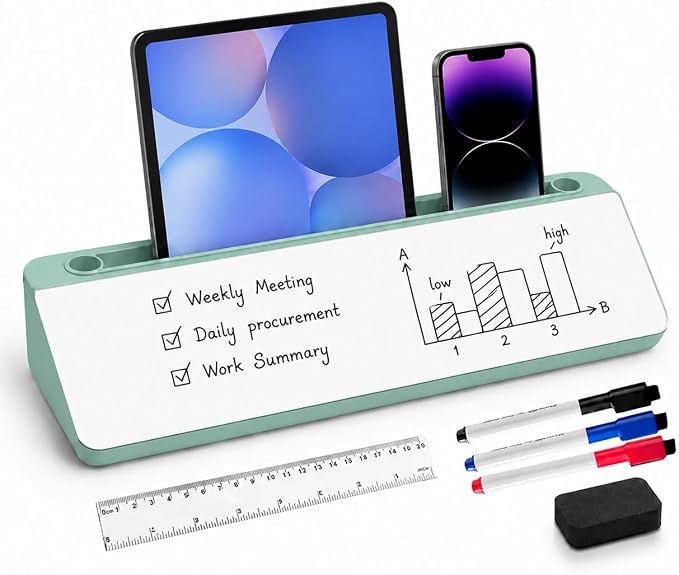 Desktop Whiteboard, Glass Dry Erase Board, Desk Board Buddy,Computer Keyboard Stand,Desk Whiteboard Organizer for Home,Office,School Supplies(Green)