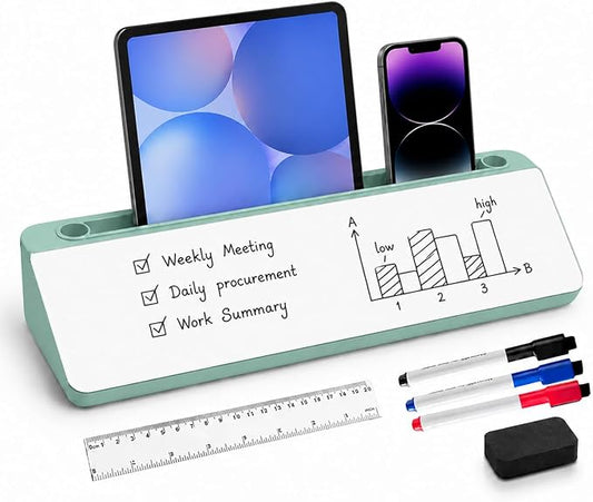 Desktop Whiteboard, Glass Dry Erase Board, Desk Board Buddy,Computer Keyboard Stand,Desk Whiteboard Organizer for Home,Office,School Supplies(Green)