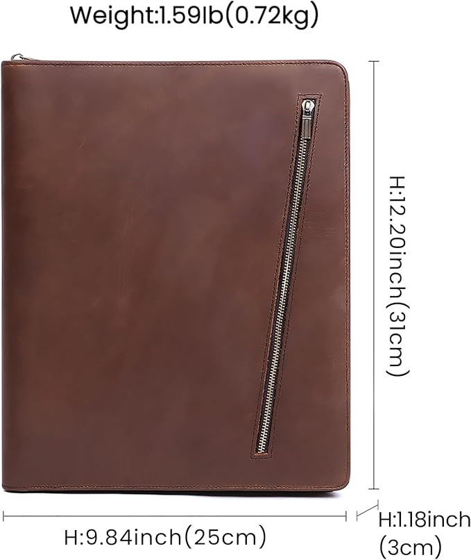 Crazy Horse Leather Portfolio Binder with 3-Zipper, Executive Padfolio Business Organizer & Resume Portfolio with iPad Holder, Legal Pad Portfolio for Men, Meetings, Interviews & Business Travel