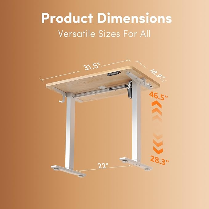 FEZIBO Small Standing Desk, 32 × 19 Inches Electric Height Adjustable, Sit and Stand Up, Computer Office Desk with Splice Board, White Frame/Maple Top