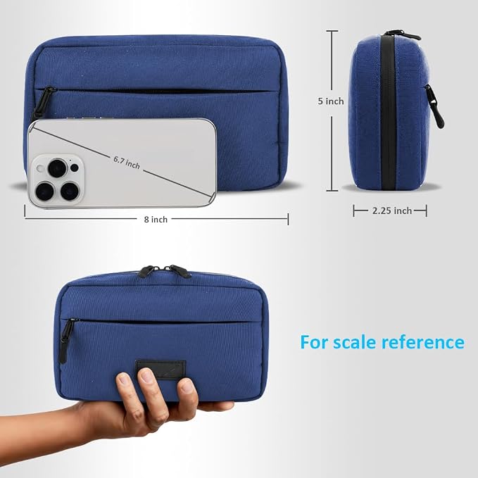 GOX Cable Organizer Travel Bag, Water Resistant Electronic Accessories Case, All-in-One Tech Storage Pouch for Chargers, Cords, Batteries,Phone, Hard Drive & Power Bank (Navy)