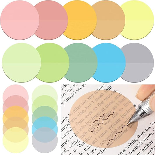 Sabary 500 Sheets Transparent Sticky Notes Round Translucent Sticky Notes Tabs Colorful Page Flags Stickers Clear Book Markers Bible Journaling Office Back to School Supplies(1.75 Inch,Bright)
