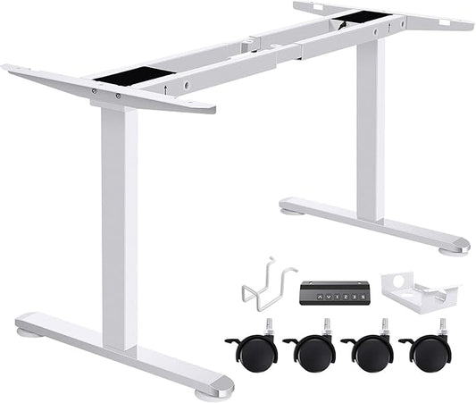 Dual Motor Electric Standing Desk Frame with Cable Management, Wheels & Hooks, Heavy Duty Dual-Beam Frame, 265 lbs Capacity, Fits Up to 78" x 40" Tops (White Frame Only)