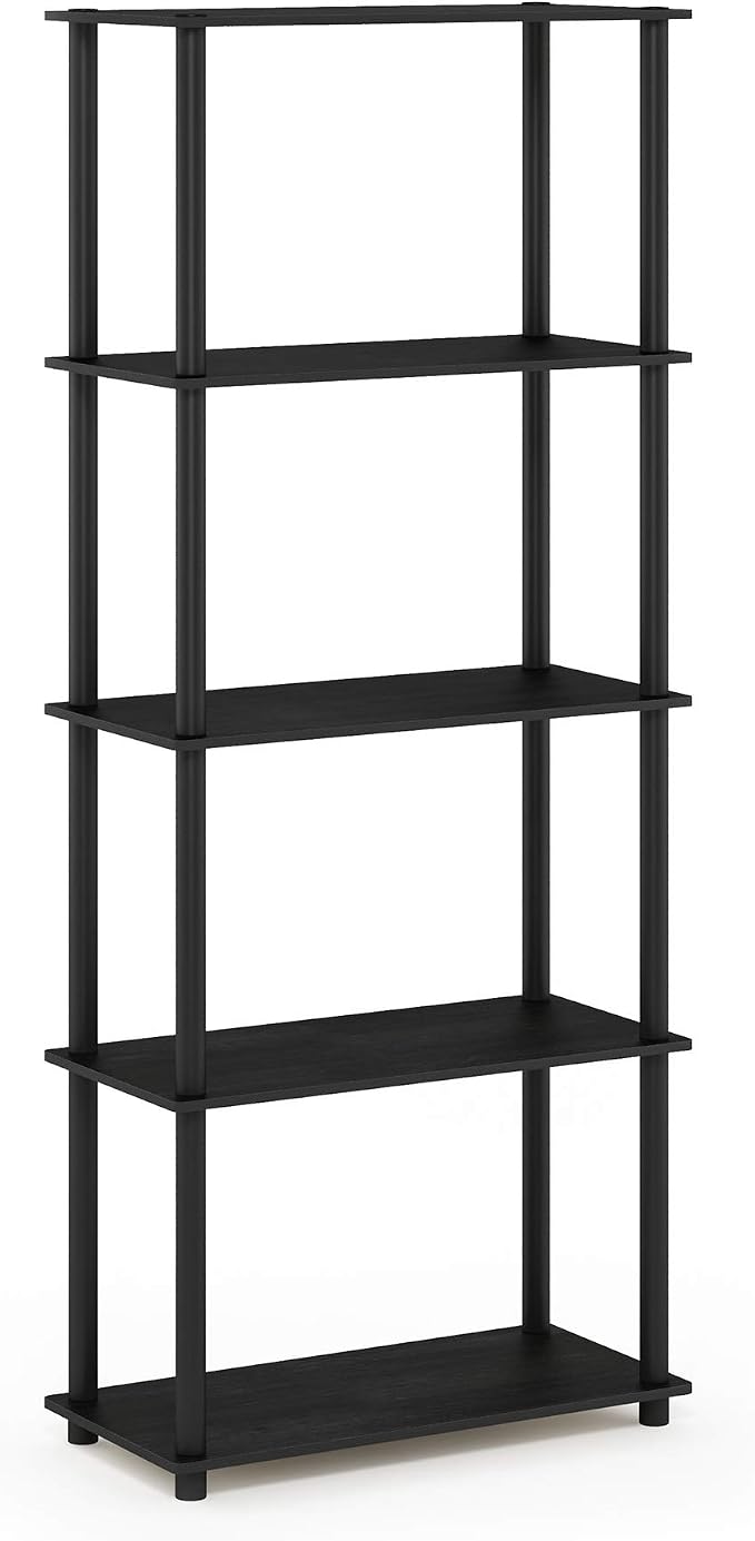 Furinno TURN-N-TUBE Storage Shelves, 5-Tier Book Shelf, Corner Shelf, Toolless Open Shelves, for Organization and Storage, Living Room, Garage, Home Office, Americano