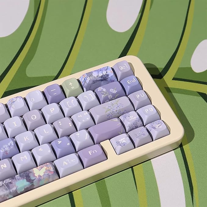 Sumgsn 156 Keys PBT Dye Sub Custom Purple Keycaps URE Profile Butterfly Keycap Set Fit for 95% 75% 65% 60% Cherry Mx Switches Mechanical Keyboard