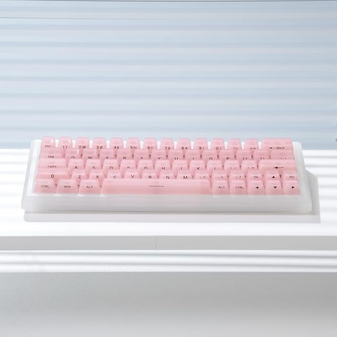 Crystal Transparent Keycaps, Pink PC MDA Profile, 115 Keys Custom Set for Cherry MX Mechanical Gaming Keyboards, RGB Compatible (Pink Side Printed)