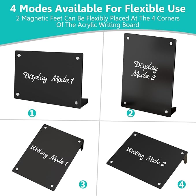 2PCS Black Acrylic Weekly Dry Erase Board Desktop, 8x6 Small Magnetic Whiteboard with Stand for Table Fridge Calendar Memo Board, Daily Planner Blackboard Easel for Office, School