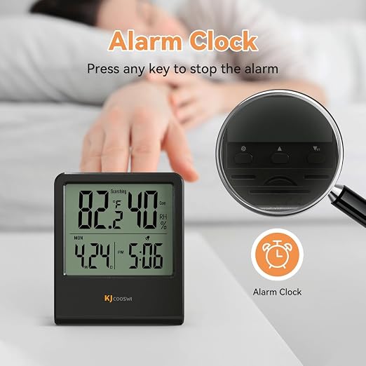 Indoor Thermometer, Room Thermometer and Hygrometer with Clock, Temperature and Humidity Meter with Clock, Double Comfort Indicator, Time, Date(Black)