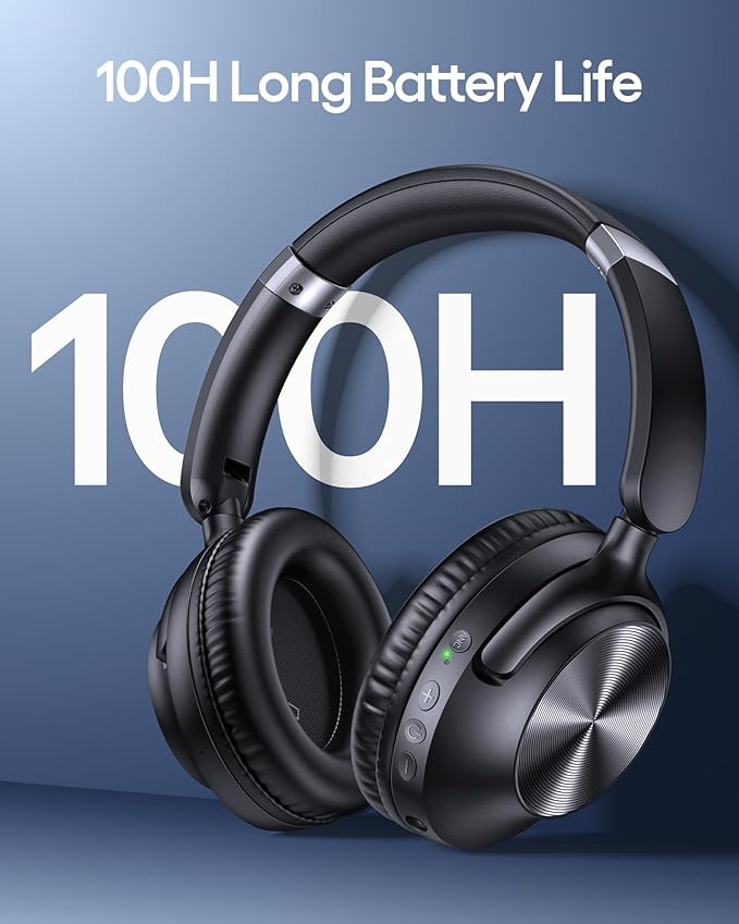 TAGRY Hybrid Active Noise Cancelling Headphones 100H Playtime Wireless Over Ear Bluetooth Headphone with Fast Charging Hi-Res Audio Comfort Earcups Headsets for Travel Home Office Phone PC Black