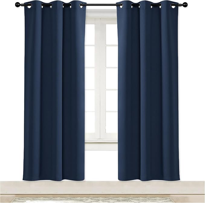 NICETOWN Blackout Curtain Blind for Bedroom, Single Panel, W34 x L72 inches, Navy, Thermal Insulated Grommet Blackout Room Darkening Drape/Drapery