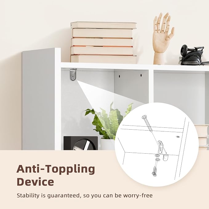 OOOK 35.5" L Dorm Desk Hutch White, Desktop Bookshelf with 5 Shelves | Multipurpose Desk Organizer for Dorm Office Home, 3-Tier Wooden Display Rack for Computer Desk