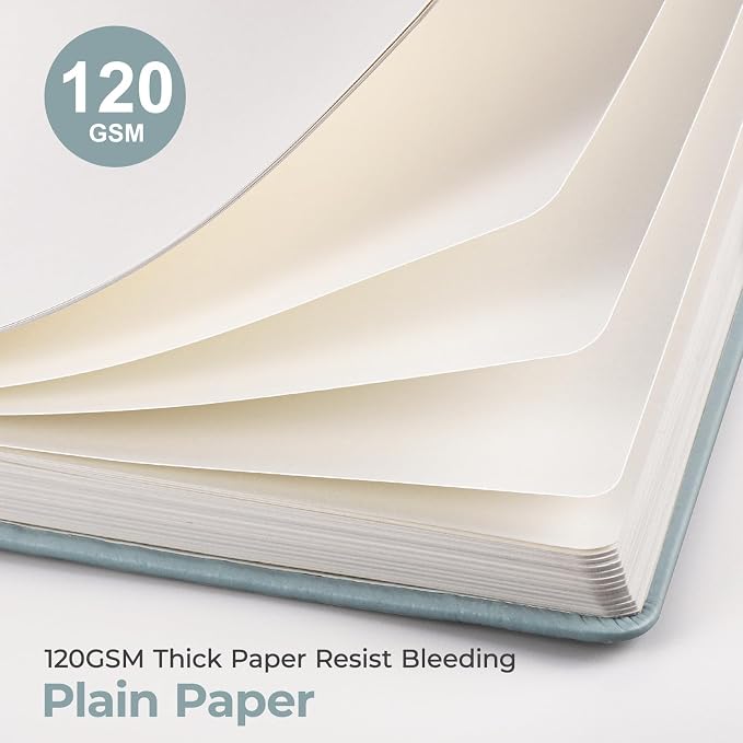 AHGXG Blank Journal Notebook, 160 Pages, A5 Medium Size (5.7'' x 8.3''), 120 GSM Thick Paper, Leather Hardcover, for Sketching, Drawing, Painting (Gray Blue)