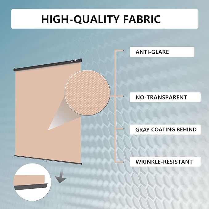 RAUBAY Retractable Pull Down Beige Screen Backdrop - 59.8" x 86.6" Collapsible Wall-Mount Nude Background for Professional Video Production, Photography, TikTok and Video Conferencing